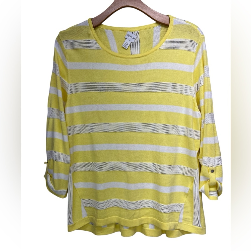 Chico's Yellow and White Striped Sweater